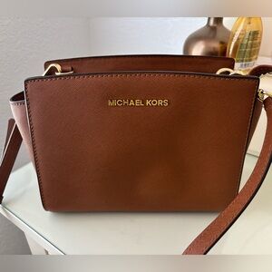 Michael Kors Brown Leather Crossbody Bag with Gold Accents